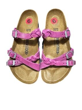 New Birkenstock Fuchsia Suede Braided Triple-Strap Sandals
